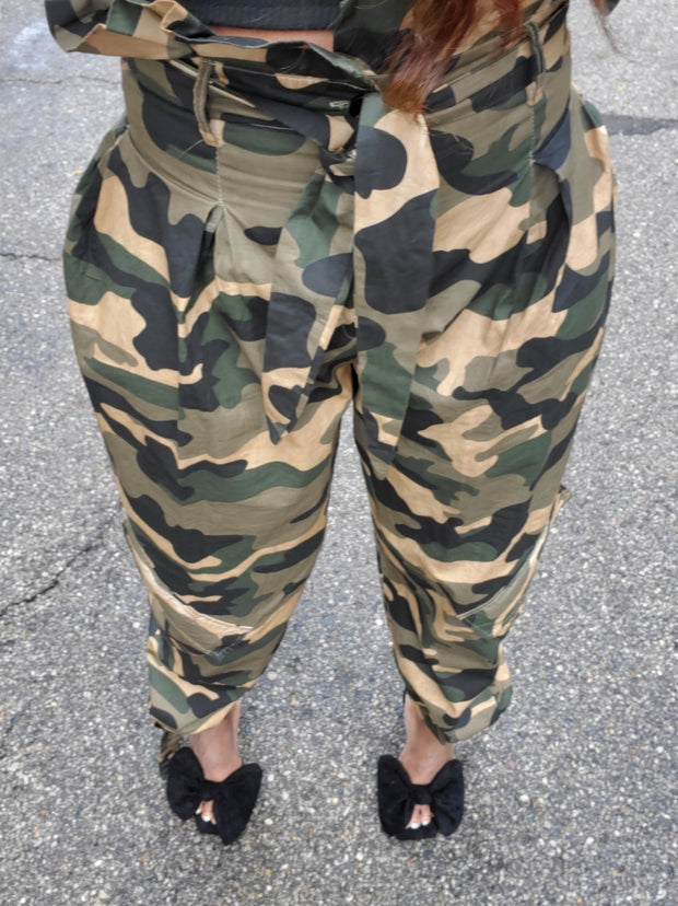 High Waisted Paper Bag Oversized Army Pants
