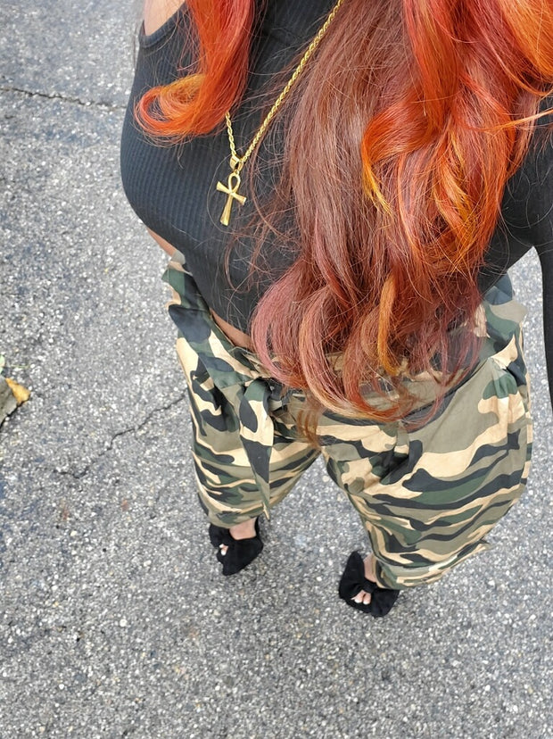 High Waisted Paper Bag Oversized Army Pants